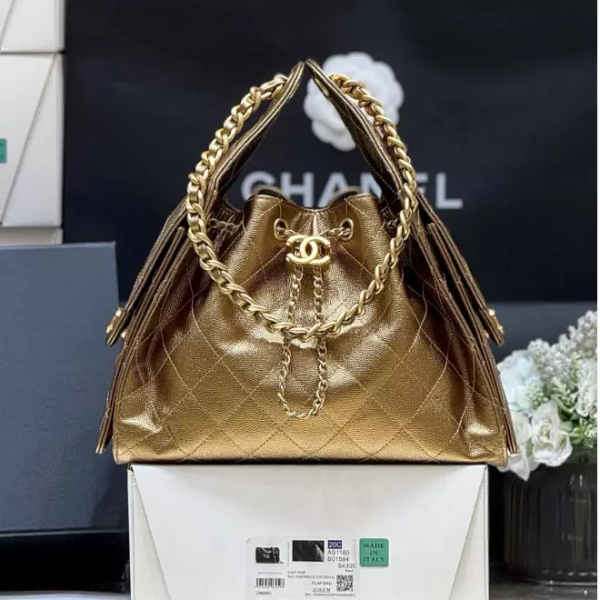CHANEL 25 HANDBAG 30 IN GOLDEN BROWN WITH GOLD HARDWARE