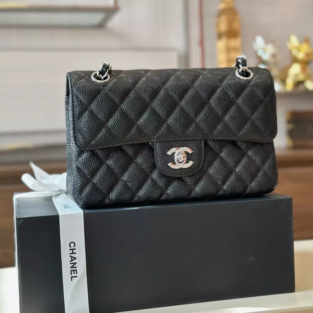 Chanel Classic 11 Handbags Woman’s Black Leather Lock Silver 23cm