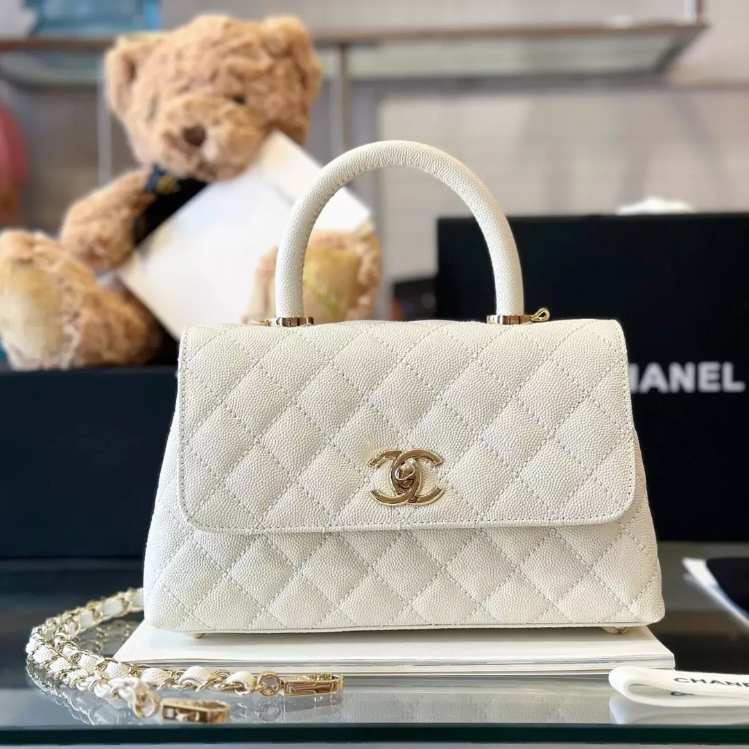 Chanel Coco Replica 11 Handbag Lizard Skin White With Lock Gold 23cm