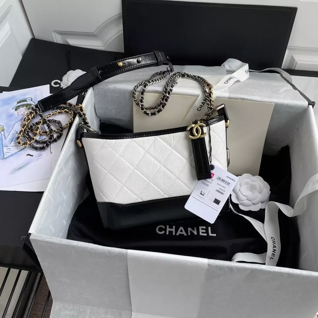 CHANEL GABRIELLE MINI 20 HOBO BAG IN WHITE MIX BLACK