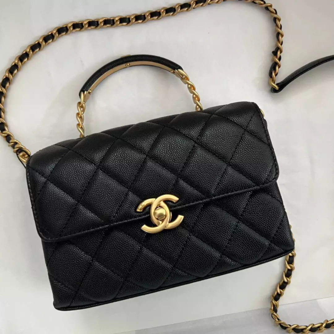 Chanel Handle Woman’s Handbags Demi Lock Gold With Leather 19cm