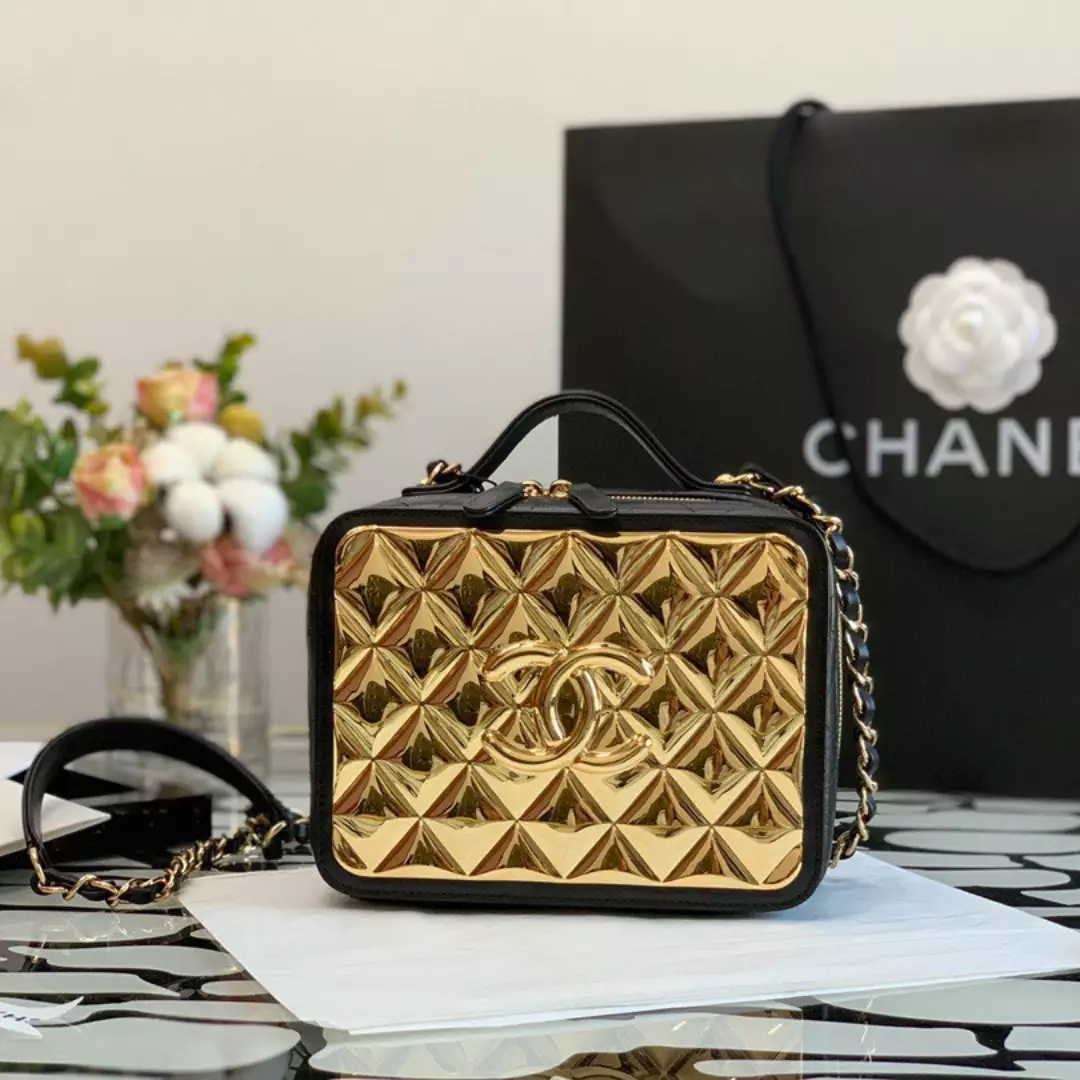 Chanel Vanity Case Black Yellow Replica 1:1 Box Form Handbags 19cm
