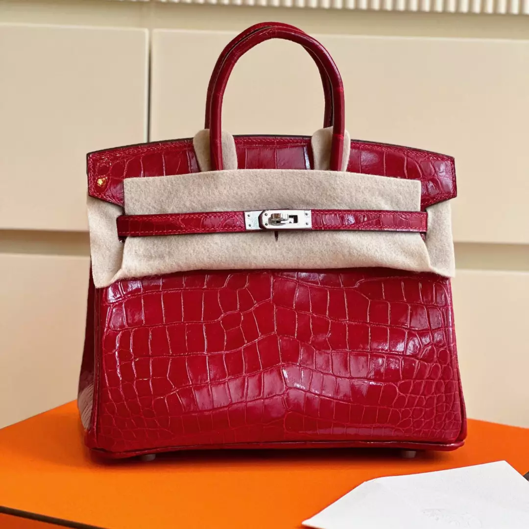 Hermes Birkin 25 Red Genuine Crocodile Leather Palladium Hardware