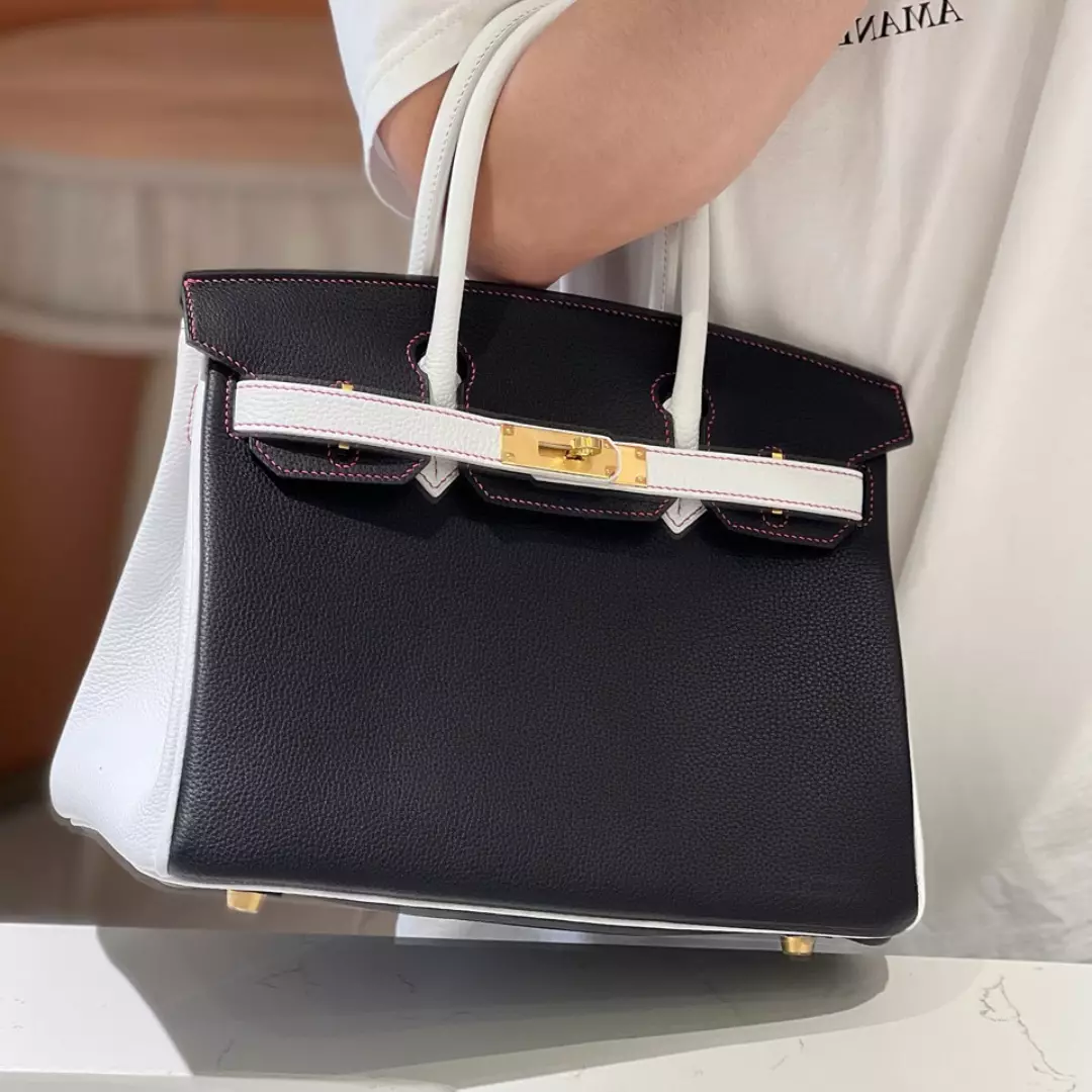 Hermes Birkin 30 Black/White Togo leather Gold Hardware