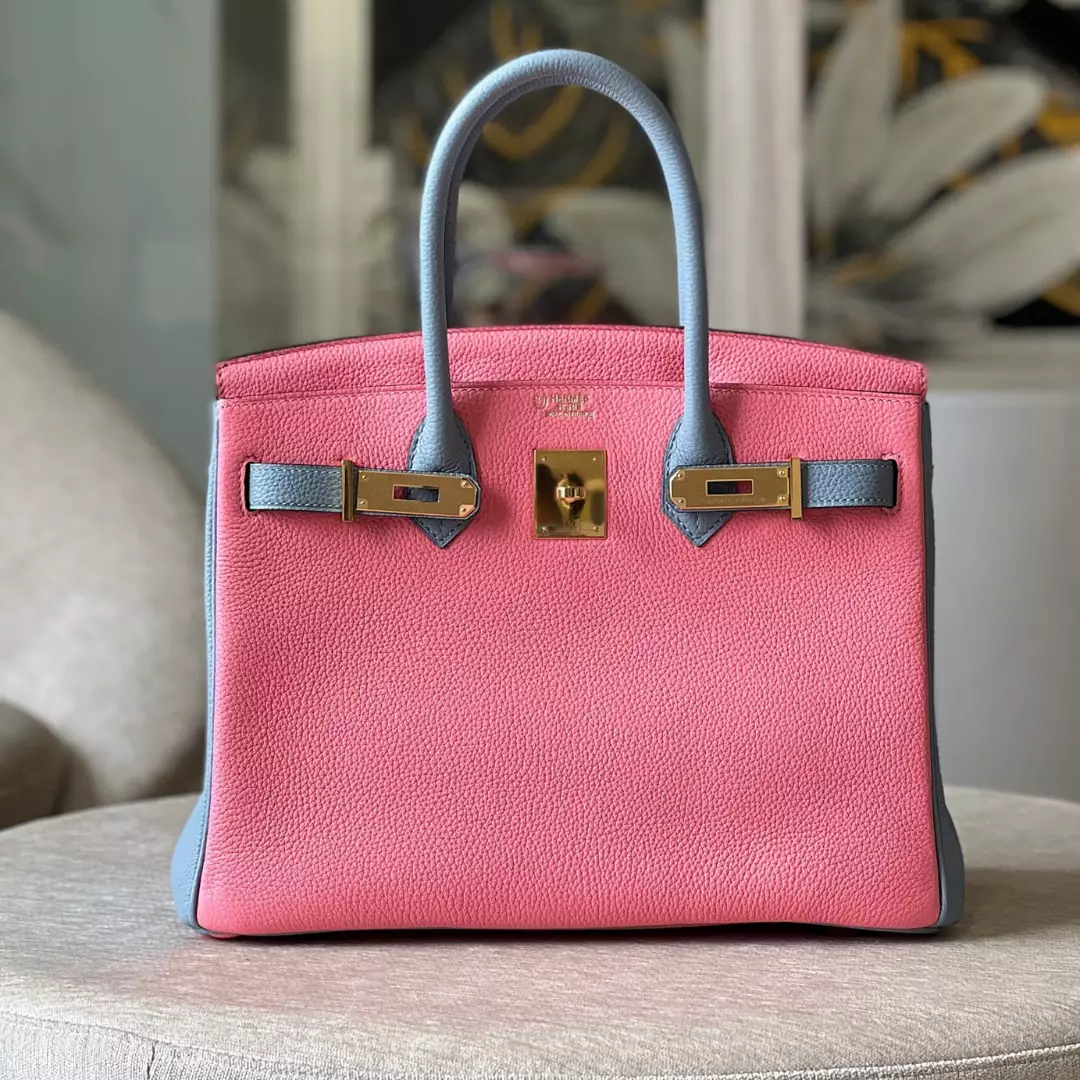 Hermes Birkin 30 Liam Blue/ Rose Pink Togo Leather Gold Hardware