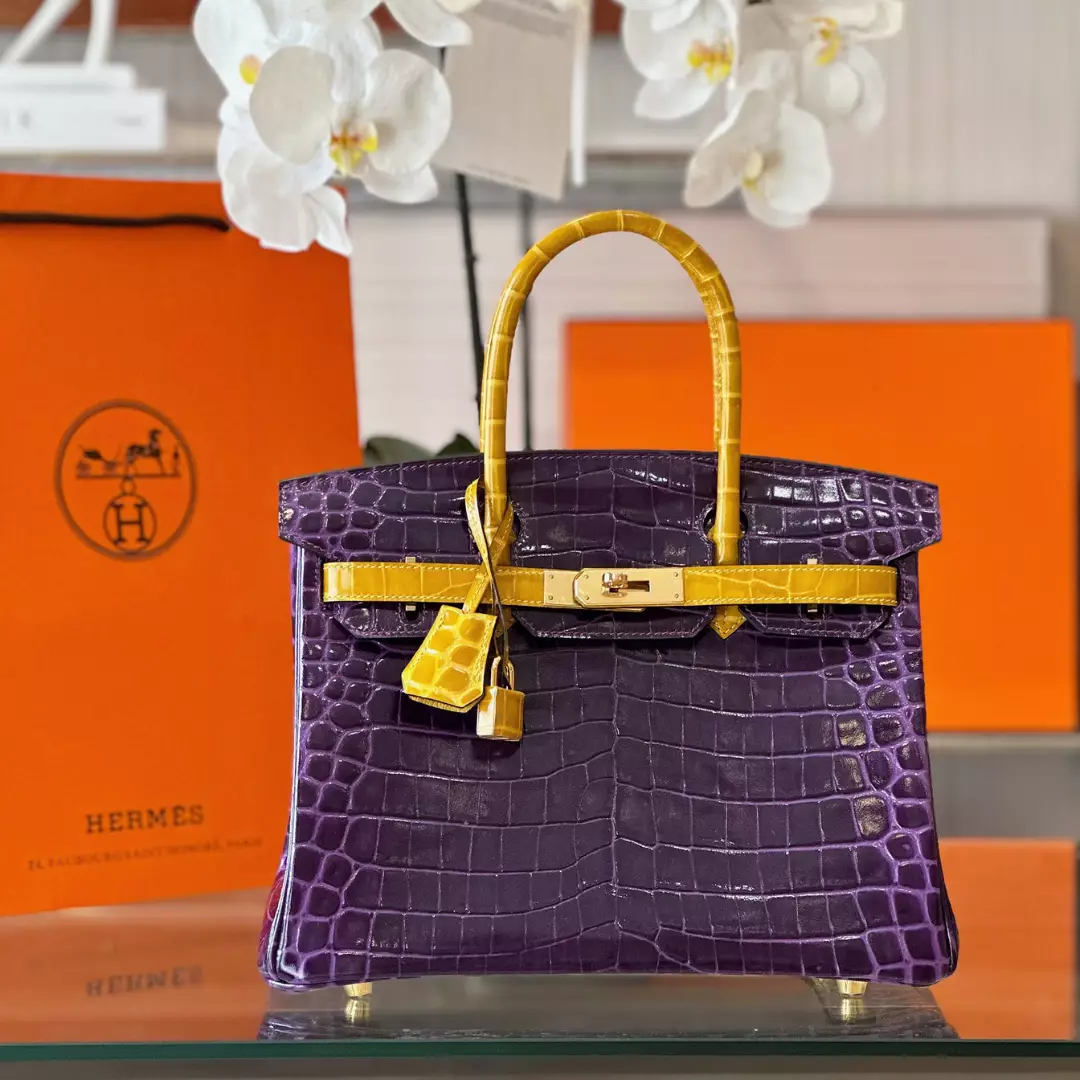 Hermes Birkin 30 Purple/Gold Genuine Crocodile Leather Gold Hardware – Custom Made