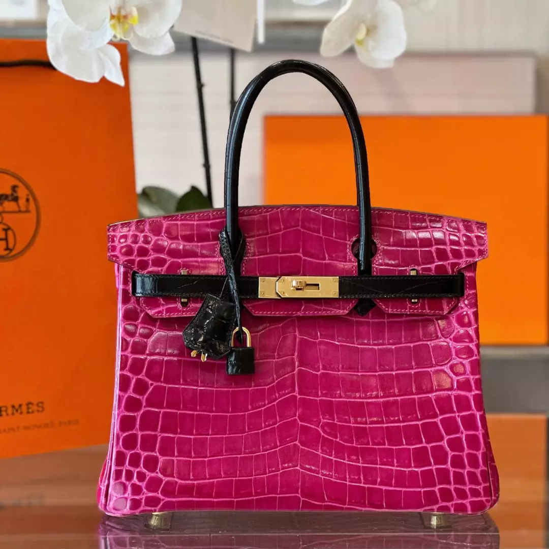 Hermes Birkin Pink/Black Genuine Crocodile Leather Gold Hardware – Custom Made
