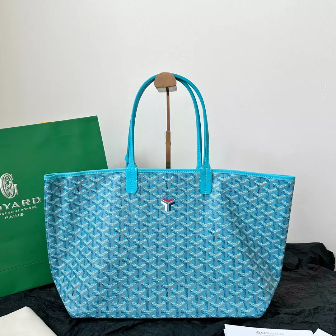 Goyard Blue Coated Canvas Leather Small Saint Louis Tote