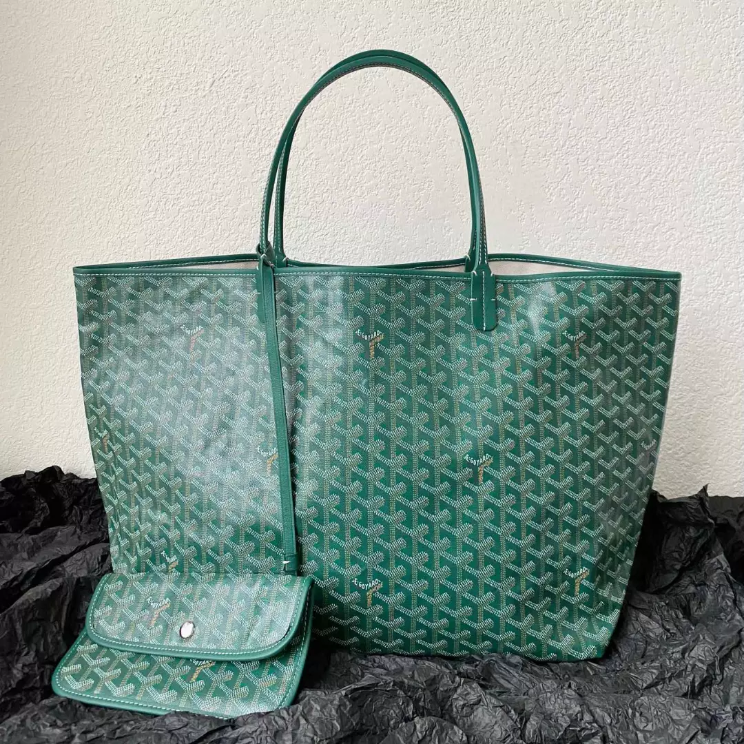 Goyard Green Goyardine Canvas & Chevroches Calfskin Saint Louis PM Tote