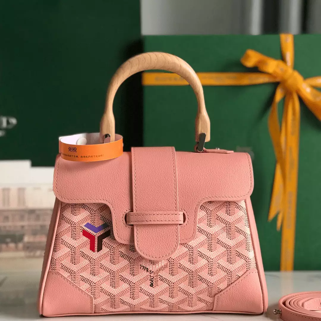 Goyard Saigon Handbag Pink Women’s Wooden Handle 20x15cm