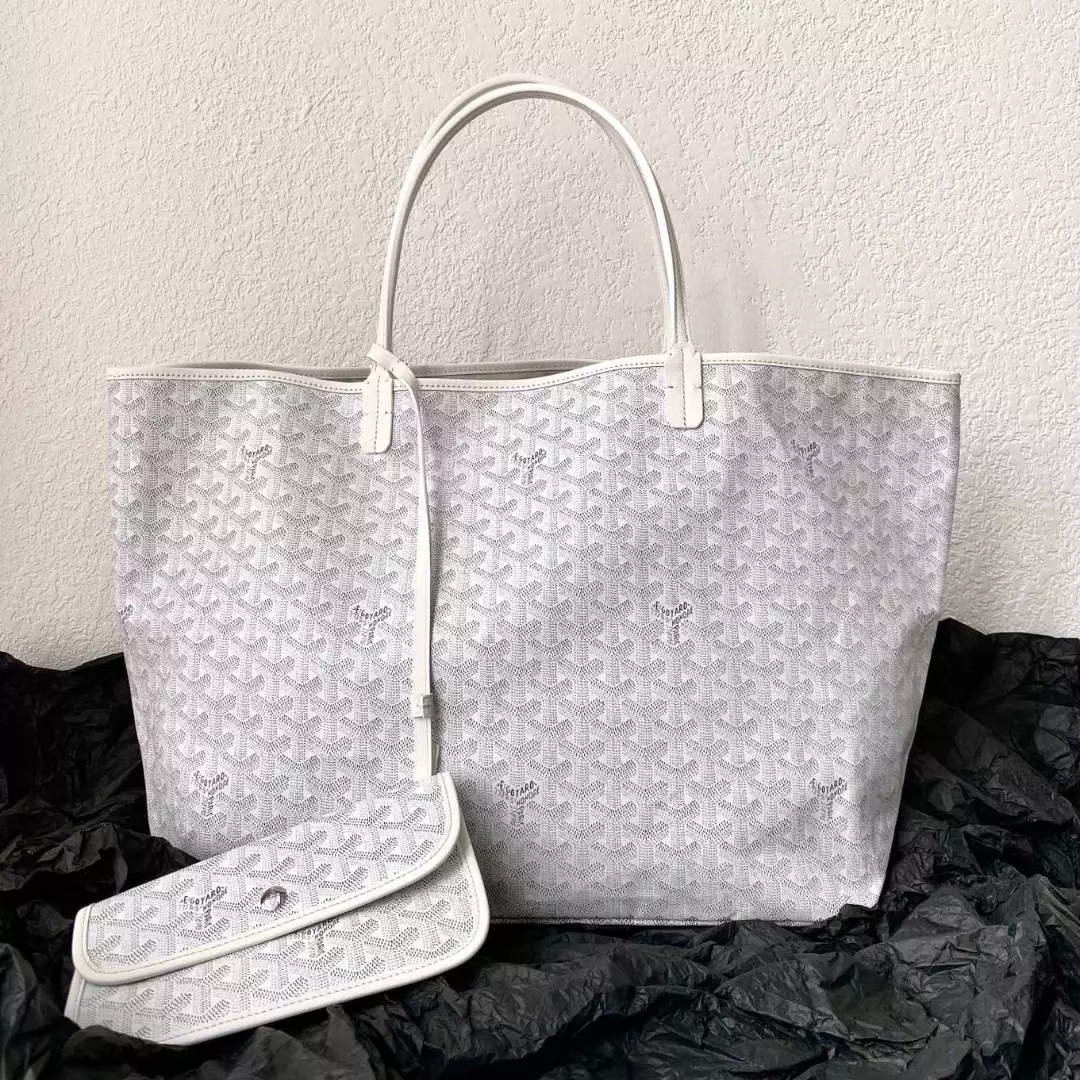 Goyard White Goyardine Canvas & Chevroches Calfskin Saint Louis PM Tote