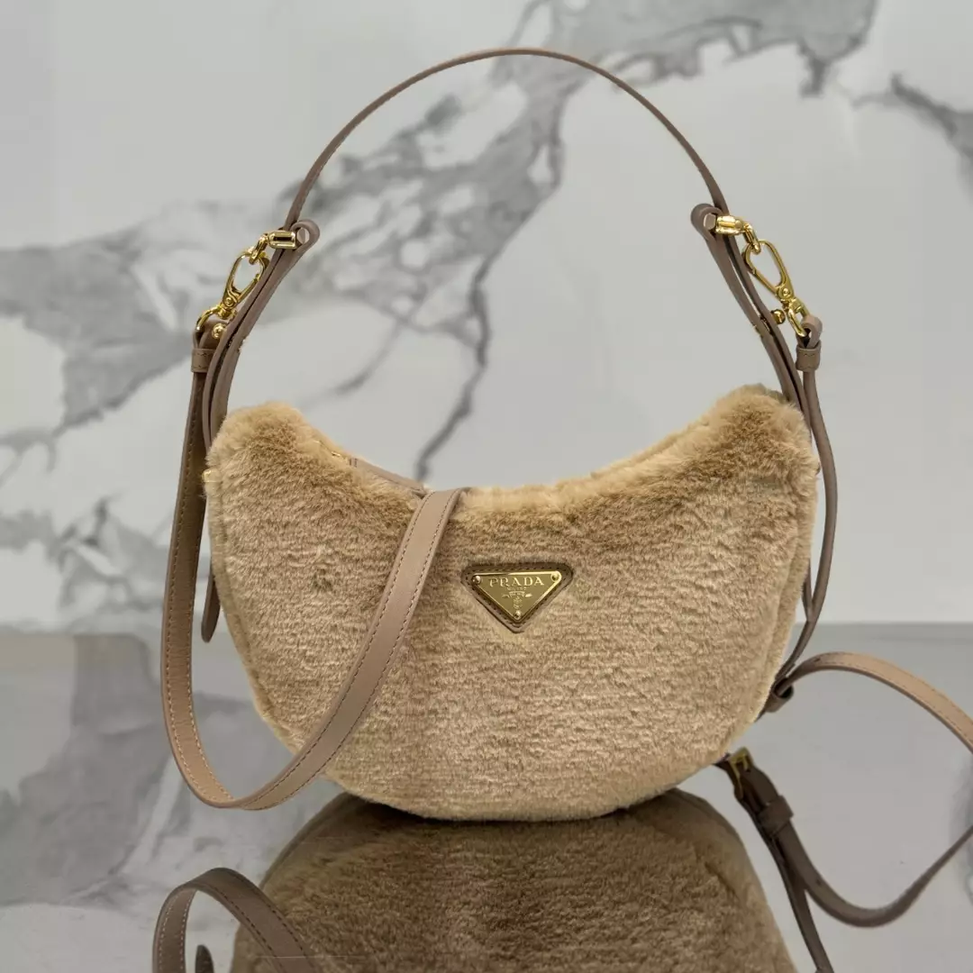 Prada Leather And Shearling Arquã¨ Handbag