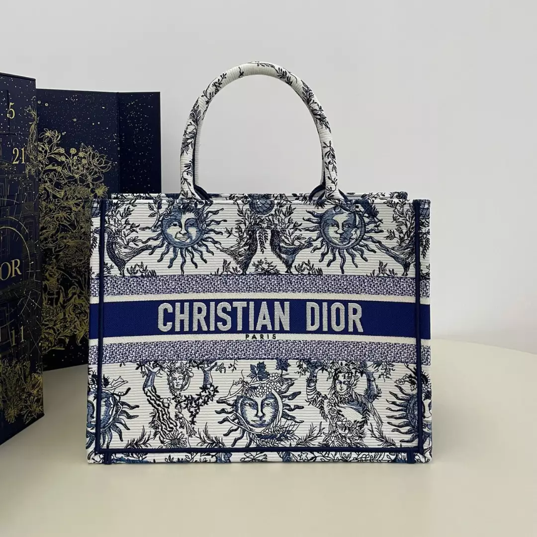 Dior Book Tote Women’s Handbag Embroidered Fabric Size 36cm