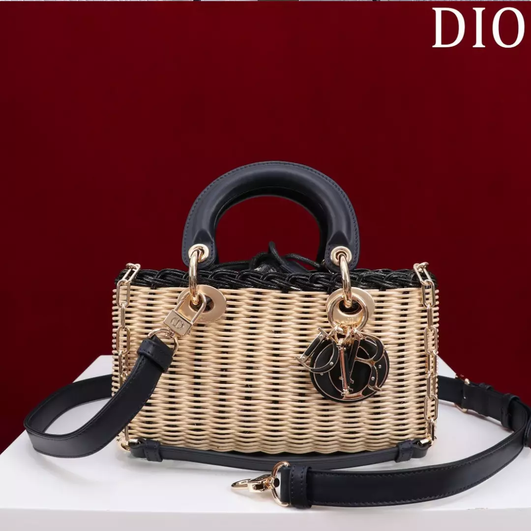 Dior D-Joy Lady Wicker Handbag Like Auth 22cm