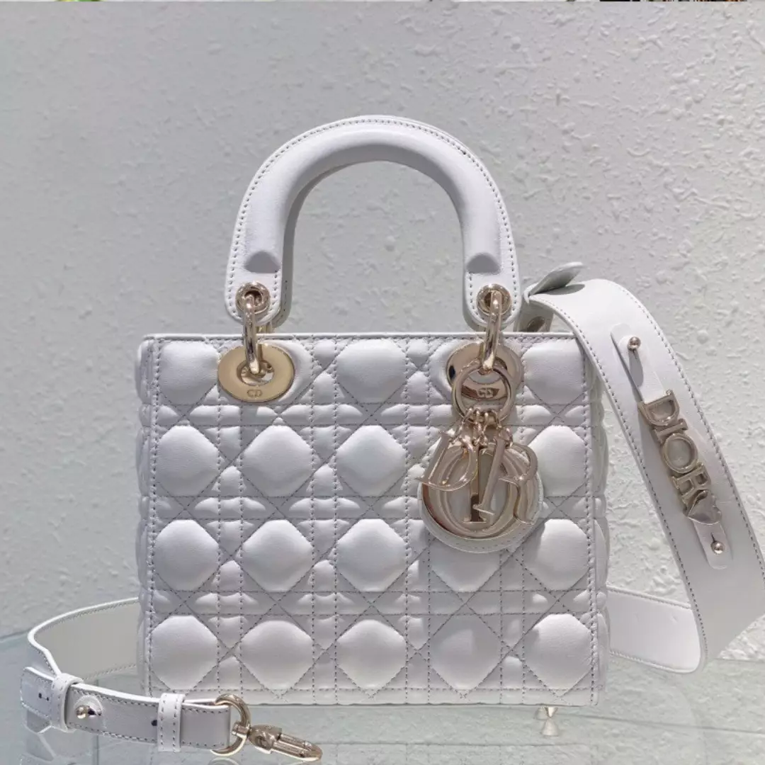 Dior Lady ABC High-end Women’s Handbag White Soft Leather 20cm