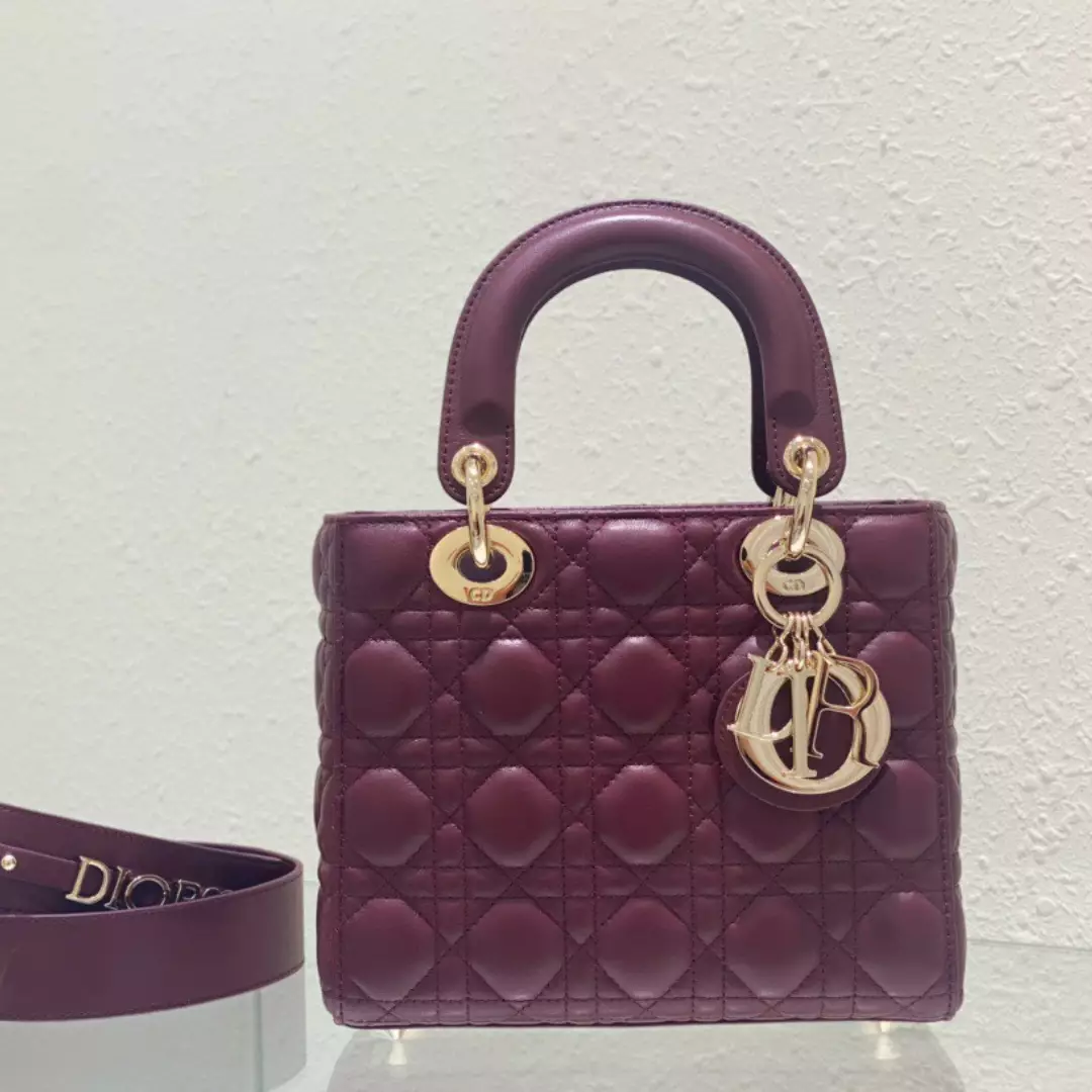 Dior Lady ABC High-end Women’s Handbag, Dark Red, Soft Leather 20cm