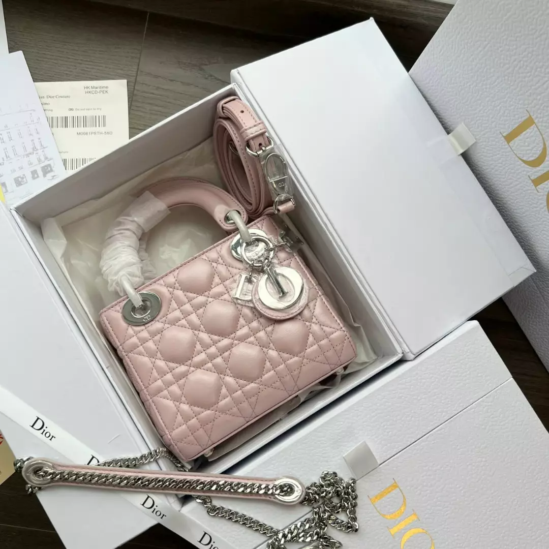 Dior Lady Mini 3-Pocket Handbag Rep 1:1 High-Quality Pink 17cm