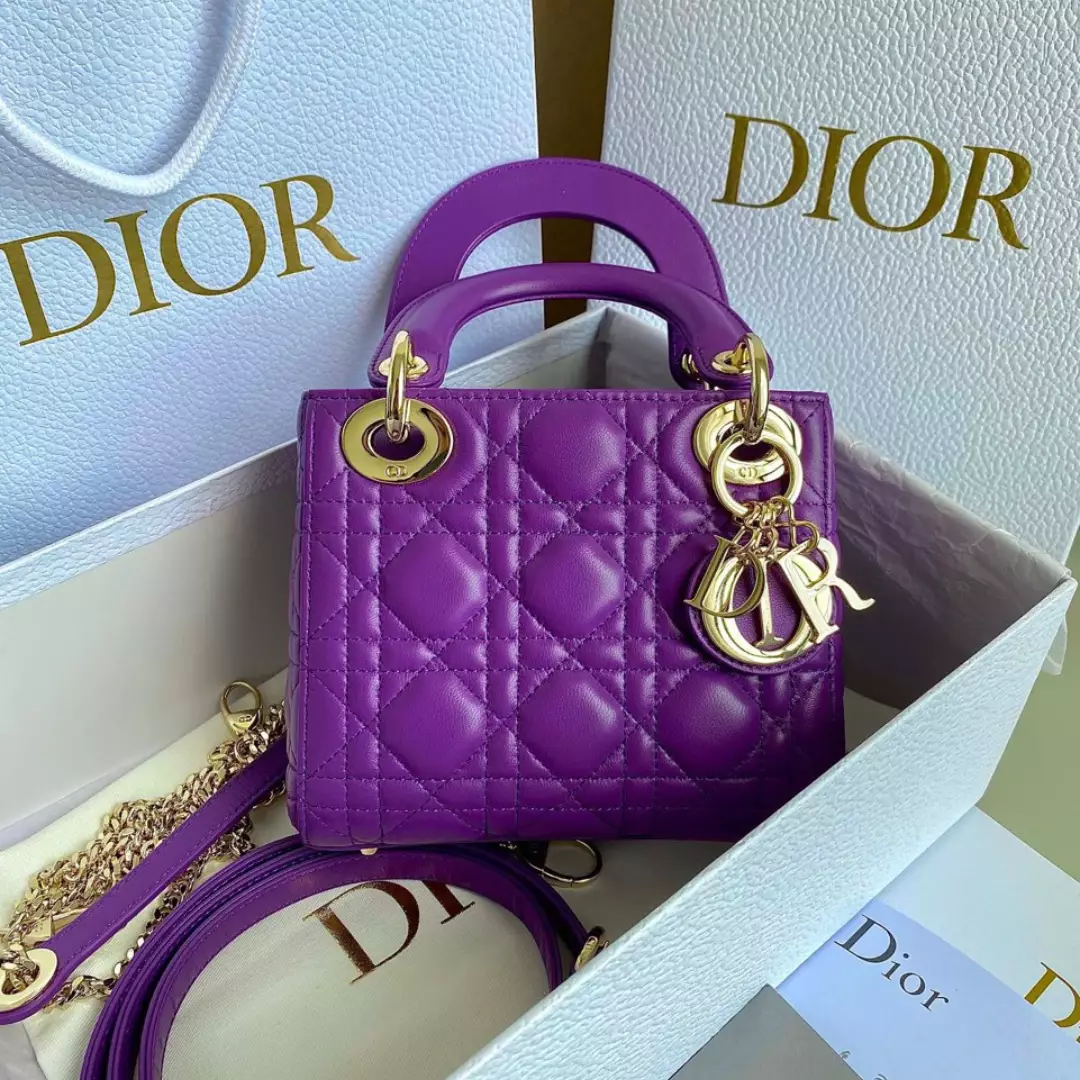 Dior Lady Mini Super Quality Women’s Handbag Purple Cowhide 17cm