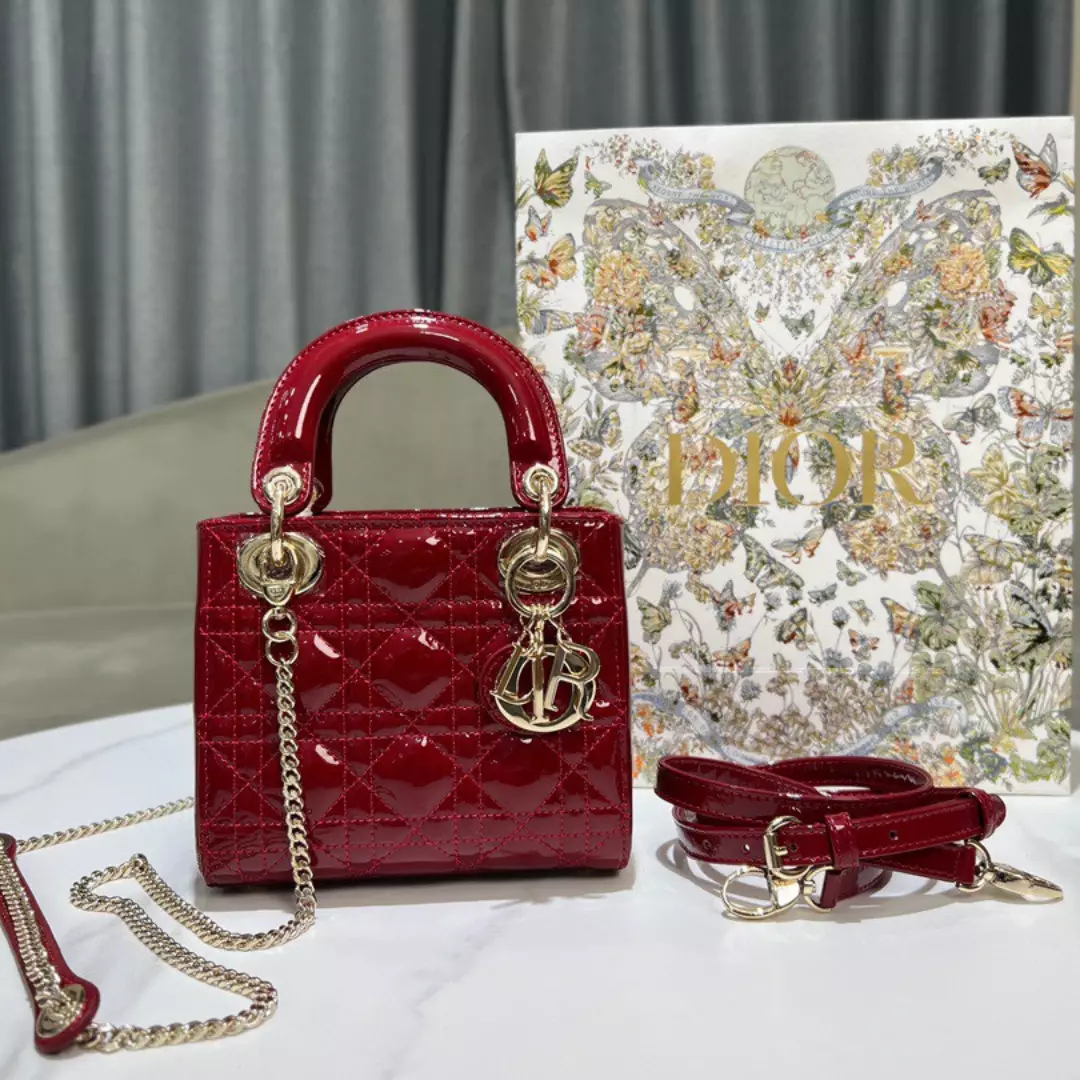 Dior Lady Mini Super Quality Women’s Handbag, Glossy Red, 17cm