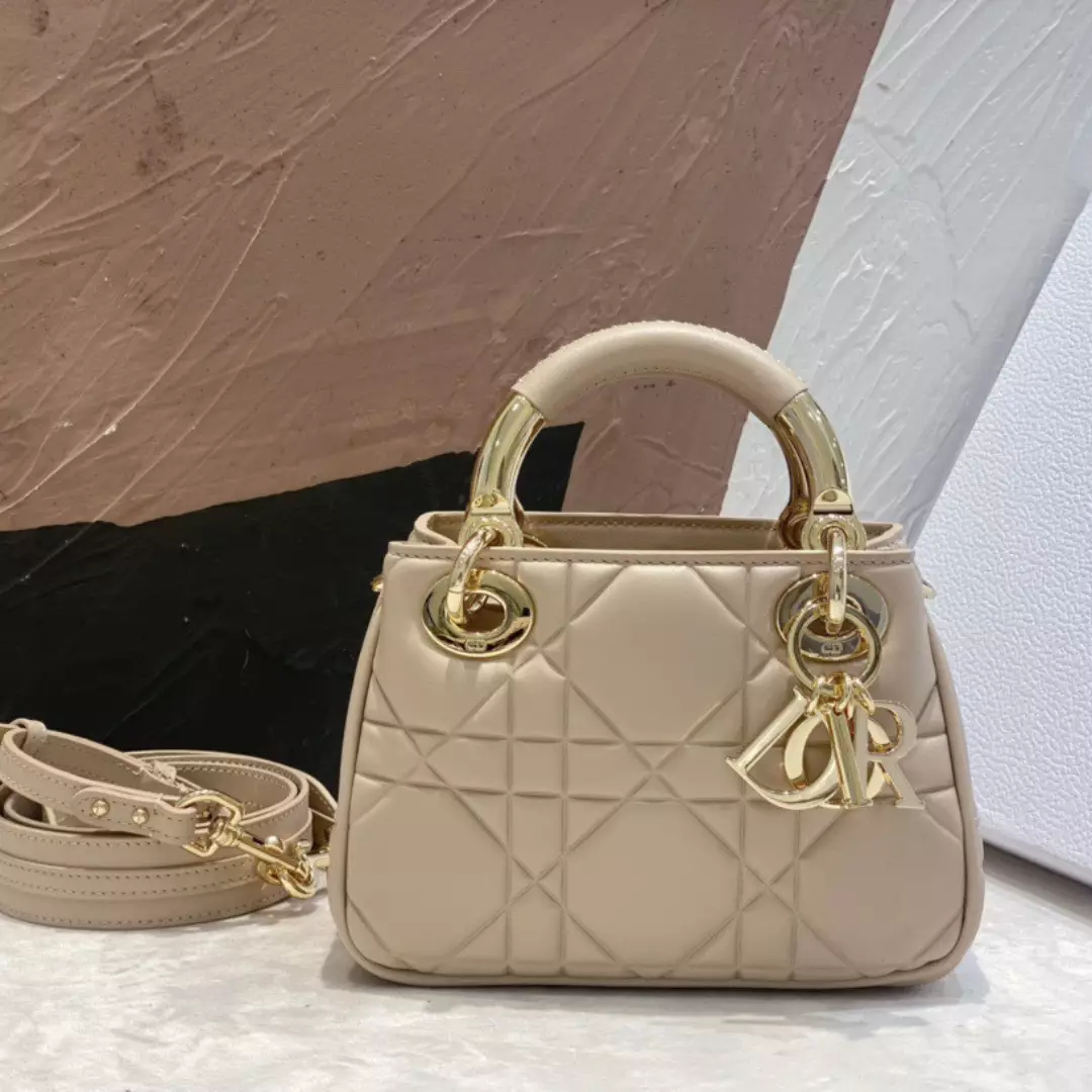 Dior Lady Women’s Handbag Beige Super Smooth Leather 20x13x8cm