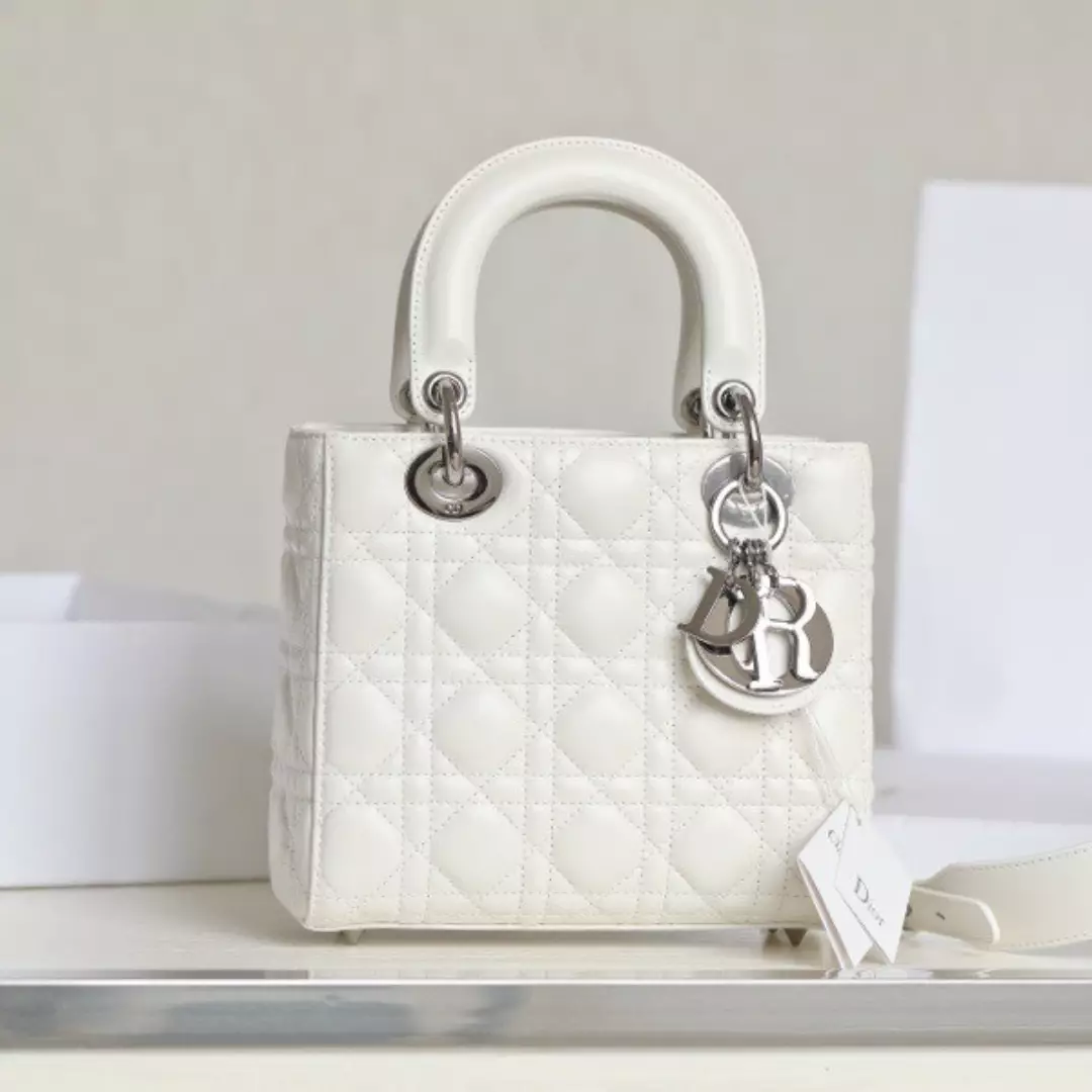 Dior My Lady Rep 11 High-end Women’s Handbag White Silver Lock 20×16.5cm