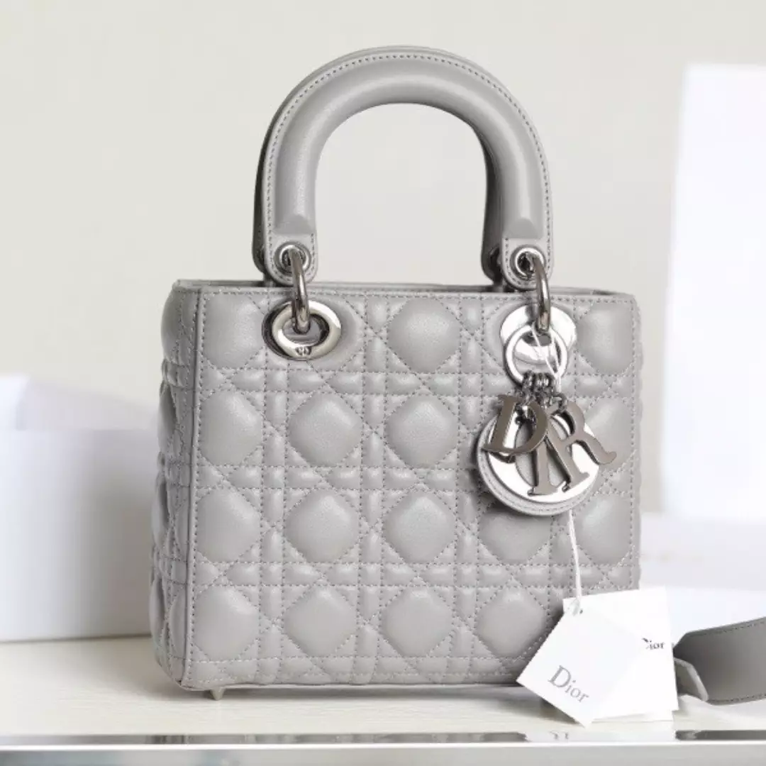 Dior My Lady Rep 11 High-Quality Women’s Handbag Gray Glossy Leather 20x16cm