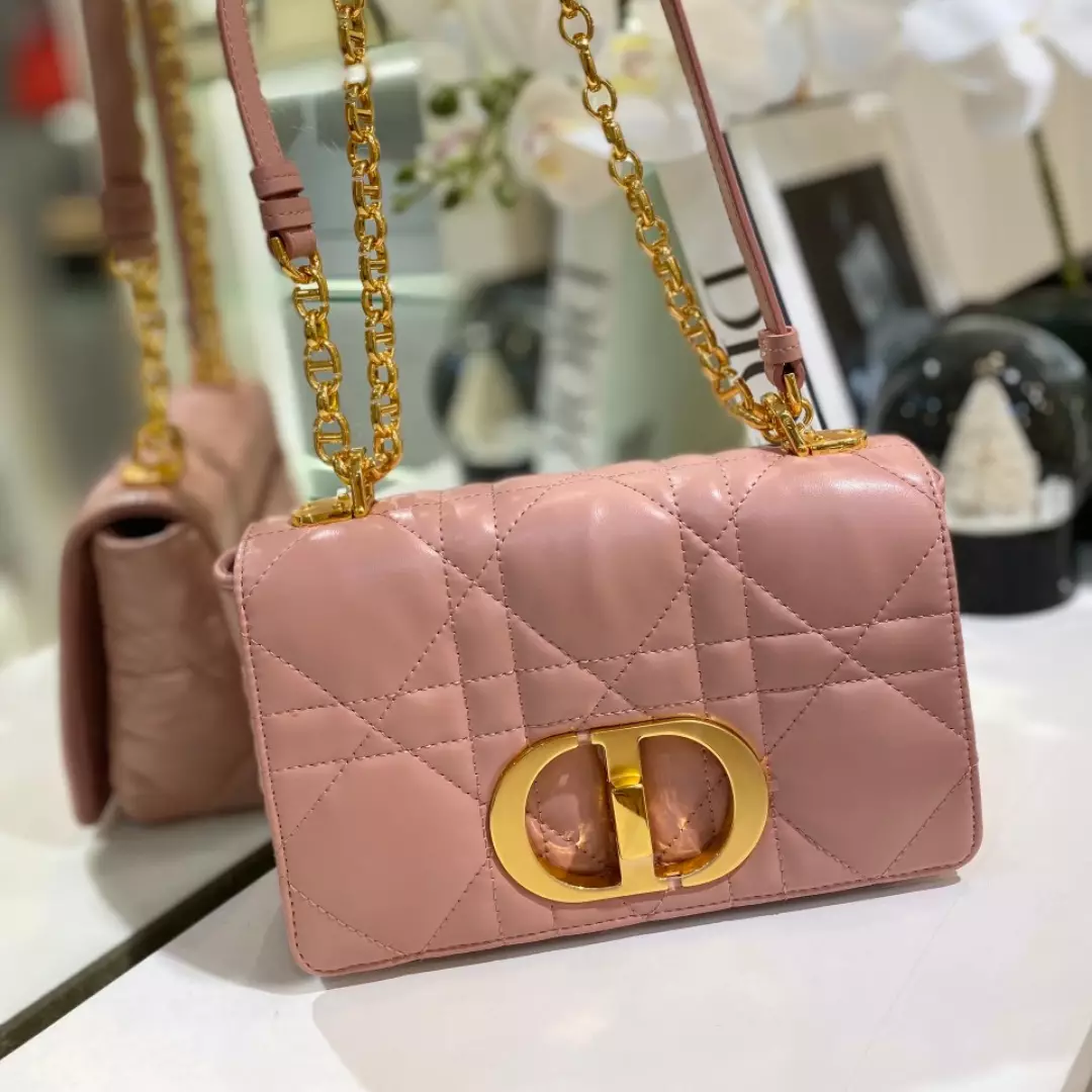 Dior Pink Plaid Super Quality Women’s Handbag with Gold Lock 25cm