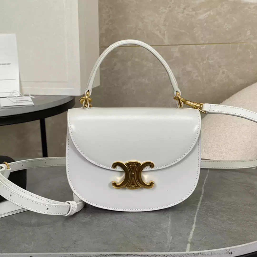 Celine Handle White Smooth Leather 15.5×11.5x5cm