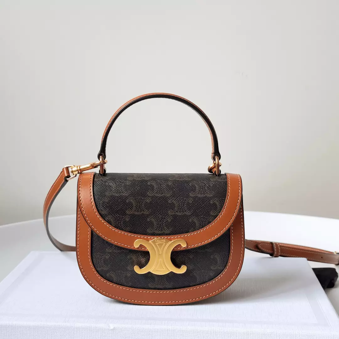 Celine Mini Handle Replica 11 Crossbody Handbag Brown Strap 15.5x11cm